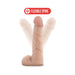 Beige 7-inch realistic dildo with flexible spine shown bending in multiple positions on white background.