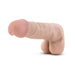 Beige 7-inch realistic dildo with flexible spine and attached balls on white background.
