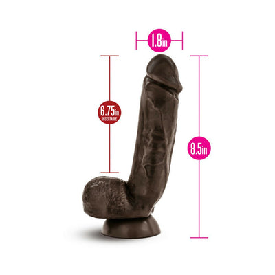 Natural-colored realistic dildo with suction cup base, measuring 8.5 inches long and 1.8 inches wide.