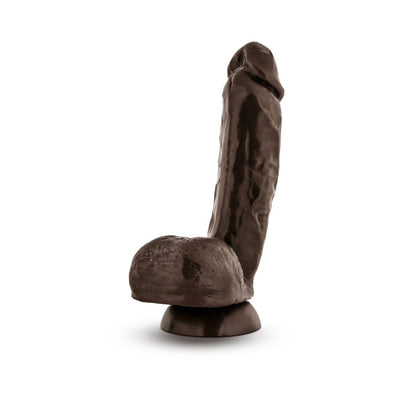 Blush X5 Hard On Dong in natural dark tone with suction cup base, realistic texture and lifelike design.