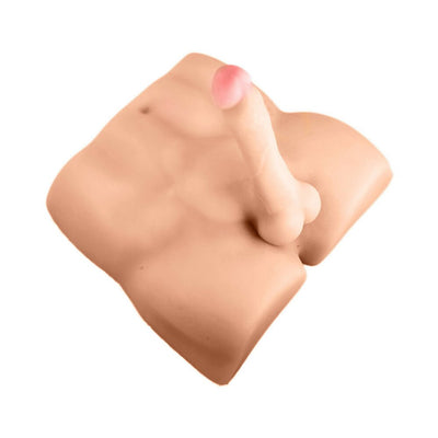 Beige flexible male torso with realistic penis and anal entry feature adult pleasure product.