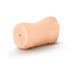 Compact beige TPE mouth stroker with textured grip and small opening on white background.