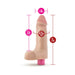 Beige 7-inch vibrating dildo with detailed size measurements and pink control base.