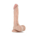 Beige 8.5 inch realistic dildo with detailed texture and suction cup base for hands-free use.