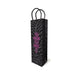 Black wine-size gift bag with dark tiger stripe pattern and magenta foil text "You Know You Want It" with black woven handles.