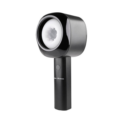 Black rechargeable stroker with ergonomic handle and textured white inner sleeve by Zero Tolerance.