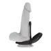 Adjustable black silicone vibrating cockring with nubbed stimulator and flexible stem shown on model.