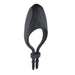 Black rechargeable silicone vibrating adjustable lasso cock ring with dual tail lock and smooth finish.