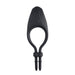 Black rechargeable silicone vibrating adjustable lasso cockring with dual tail locking mechanism.