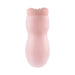 Pink soft stroker with lifelike textured entry and squeezable canister for enhanced grip and pressure control.
