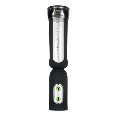 Black rechargeable suction pump with clear measurement chamber and soft entry sleeve for precise progress tracking.