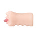 Realistic mouth stroker with soft TPR material and textured interior for enhanced sensation, shown in light skin tone.
