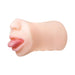 Realistic mouth-shaped stroker with soft tongue detail in flesh tone, designed for intimate use.