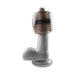 Transparent brown silicone stroker sleeve on a white realistic phallic-shaped base with suction cup.