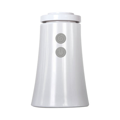 White sleek vacuum pump device with two gray control buttons on front against white background