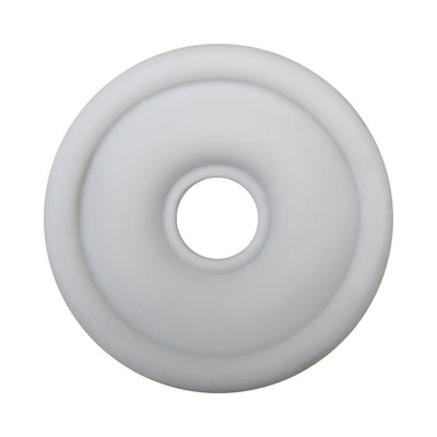 Top view of a soft, round, light gray silicone sleeve with a central hole, designed for vacuum pump use.