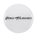 White circular cap with black Zero Tolerance logo printed in bold stylized font.