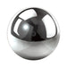 Top view of a sleek, reflective silver and black spherical rechargeable stroker device with a central button.