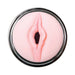 Top view of the Zero Tolerance Thrusting Rechargeable Stroker with lifelike vaginal entry in a round black canister.