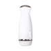Sleek white rechargeable thrusting stroker with chrome accents and ergonomic design.