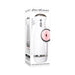 Packaging of Zero Tolerance Thrusting Rechargeable Stroker showing the white device with control buttons and a close-up of the soft pink inner nub channel.