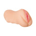 Realistic soft silicone vagina stroker in flesh tone with detailed pink vaginal opening design.