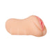 Compact realistic vaginal stroker in soft skin tone with detailed pink entrance for lifelike sensation.