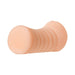 Soft beige textured sleeve stroker with ergonomic grip and ribbed design for enhanced sensation.