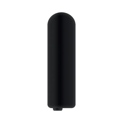 Black cylindrical vibrating bullet designed for discreet and powerful stimulation.