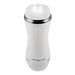 White dual-ended stroker with textured grip and chrome accents, featuring a soft, lifelike entry sleeve.