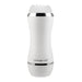 White dual-ended stroker with textured silicone sleeve and chrome accents, ergonomic design for comfortable grip.