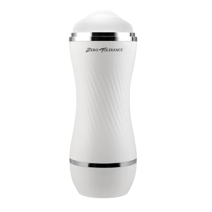 White dual-ended stroker with ergonomic contoured design and chrome accents by Zero Tolerance.