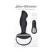 Black silicone prostate stimulator with ergonomic handle and remote control, featuring 7 vibration speeds and rechargeable design.