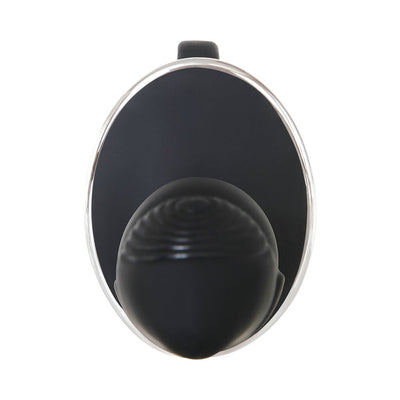 Top view of ZT The Handyman Black prostate stimulator with textured curved tip and ergonomic grip.