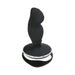 Black ergonomic prostate stimulator with textured tip and flexible handle on a white background.