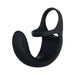 Black silicone vibrating ball cradle with dual rings and textured motor area for enhanced stimulation.