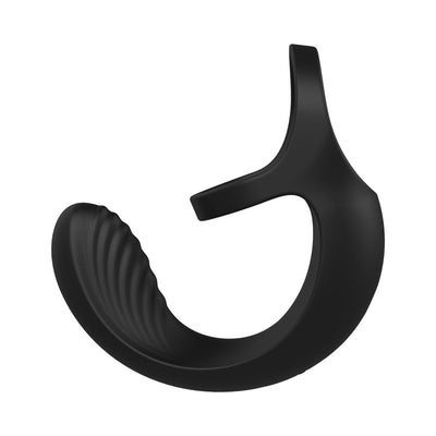 Black silicone vibrating ball cradle with dual rings and textured inner surface for enhanced stimulation.