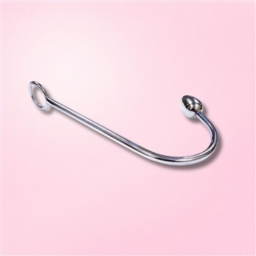Stainless steel anal hook with a smooth ball end and circular handle, designed for safe and comfortable use.