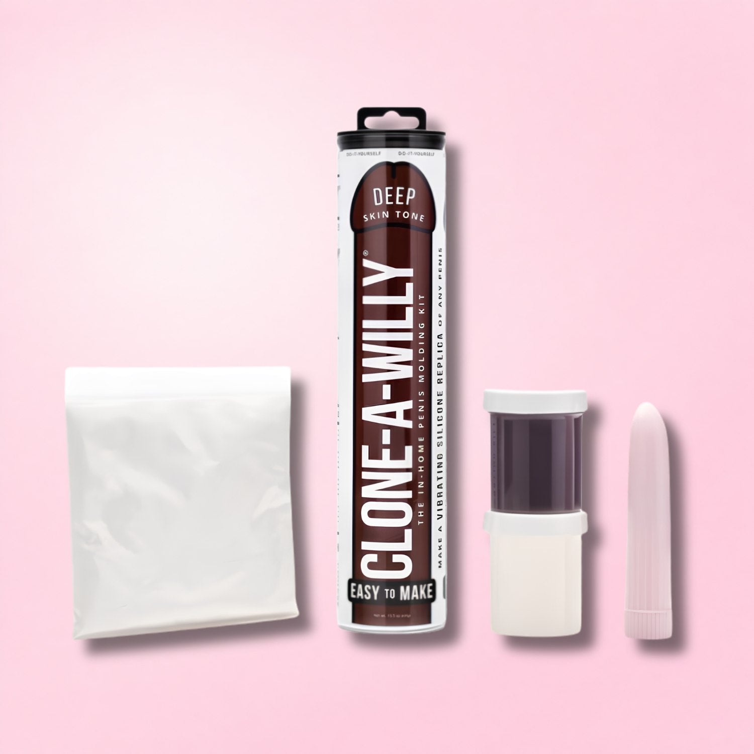 Hand pouring silicone from a cup to create a custom replica using the Clone-A-Willy DIY molding kit with vibrating option.